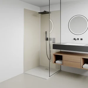 Set van 2 ivoorwitte douchewandpanelen van aluminium met profielen – L90 x B120 x H210 cm – ITZIAR Set van 2 ivoorwitte douchewandpanelen van aluminium met profielen – L90 x B120 x H210 cm – ITZIAR