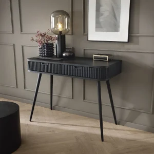 Kaptafel met 2 lades en gelamineerde fronten – 110 cm – zwart met gouden poten – ZOVA