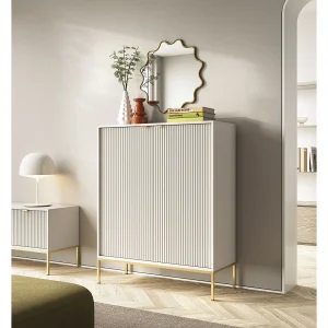 Hoog dressoir – 104 cm – greige met gouden poten – VELLORE Hoog dressoir – 104 cm – greige met gouden poten – VELLORE