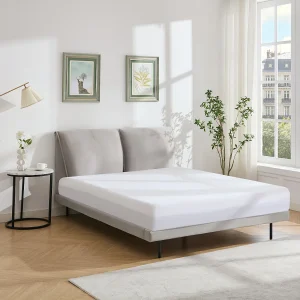 Bed 160 x 200 cm van grijs velours – IBEDIA Bed 160 x 200 cm van grijs velours – IBEDIA