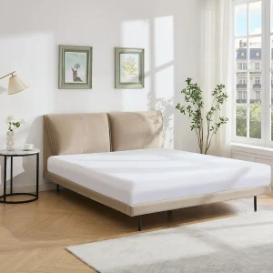 Bed 140 x 190 cm van taupegrijs velours + matras – IBEDIA Bed 140 x 190 cm van taupegrijs velours + matras – IBEDIA