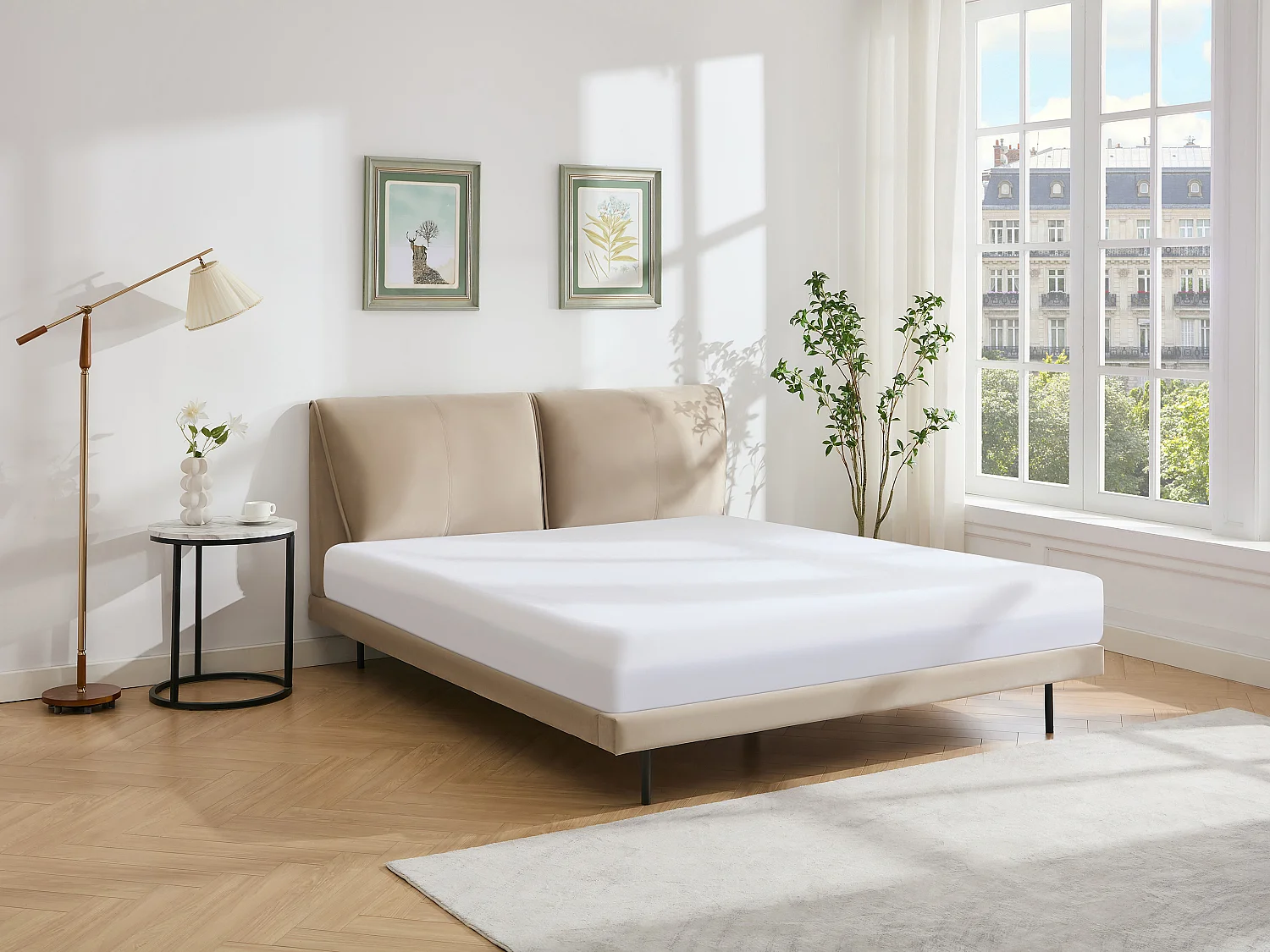Bed 140 x 190 cm van taupegrijs velours + matras - IBEDIA