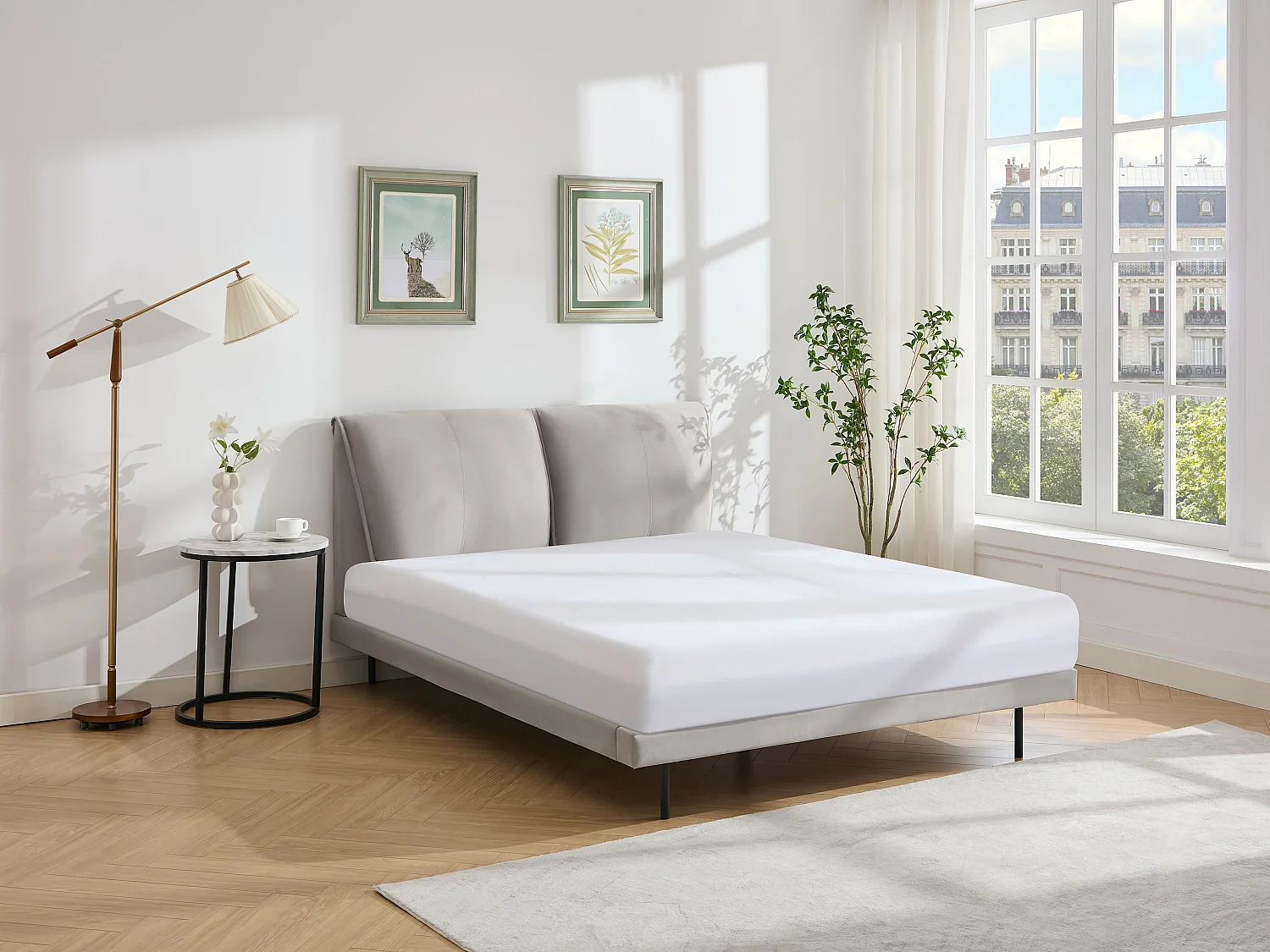 Bed 160 x 200 cm van grijs velours + matras - IBEDIA