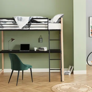Hoogslaper MALICIA – 90 x 190 cm – Met hoekbureau – Zwart en Eiken – Koop nu online Hoogslaper MALICIA – 90 x 190 cm – Met hoekbureau – Zwart en Eiken – Koop nu online