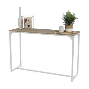 Console in industriële stijl uit de PUEBLO collectie. Kleur eiken, stevige structuur in wit metaal.