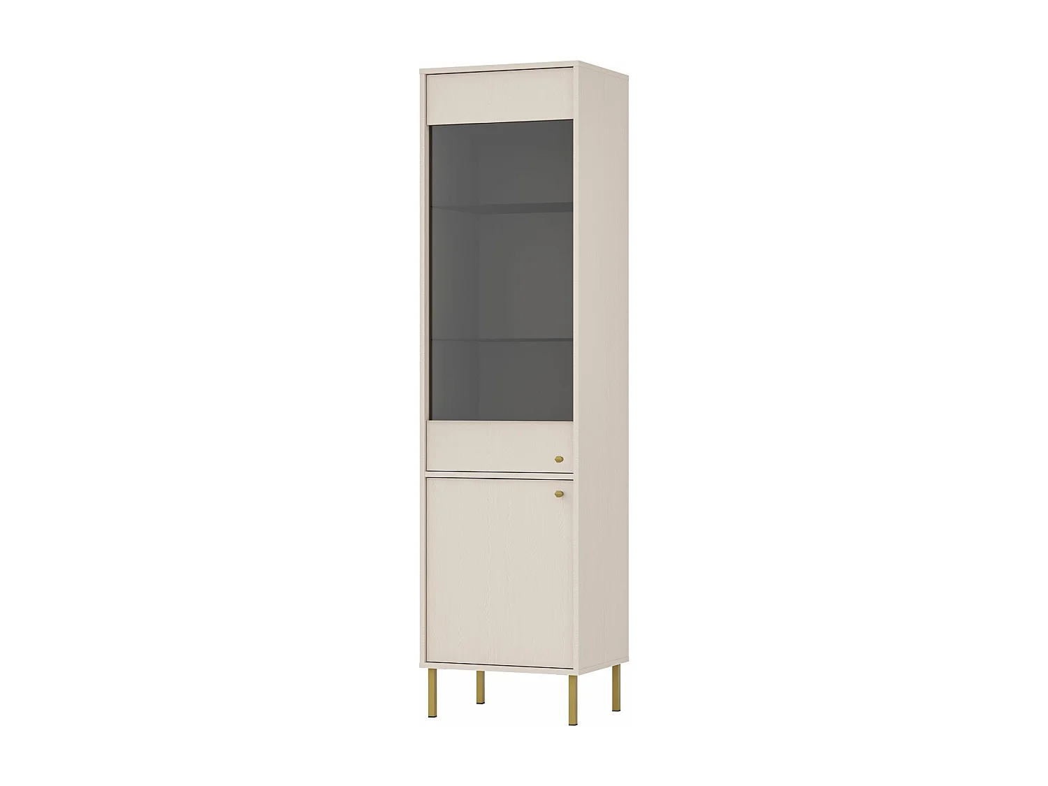 Hoge vitrinekast met 2 deuren - 52 cm - Beige met gouden poten - OKTIO