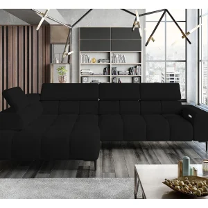 Hoeksalon PLAZA-L Stof SOLAR Hoekbank Inclusief Comfortabele Zachte Rugleuning Longchair Links Industrieel Stijl L-Vorm Links 300x99x216cm ZWART