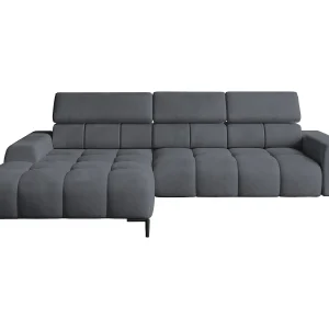 Hoeksalon PLAZA-MINI Stof SOLAR Longchair Links, Zachte Rugleuning, Industrieel Stijl, L-Vorm, 270x99x177cm, L-GRAY