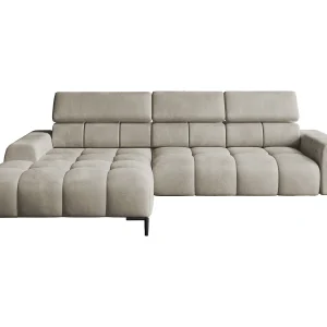 Hoeksalon PLAZA-MINI Stof SOLAR Longchair Links, Zachte Rugleuning, Industrieel Stijl, L-Vorm, 270x99x177cm, L-CREME