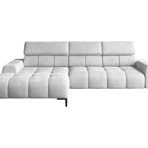 Hoeksalon PLAZA-MINI Stof SOLAR Longchair Links, Zachte Rugleuning, Industrieel Stijl, L-Vorm, 270x99x177cm, L-WIT