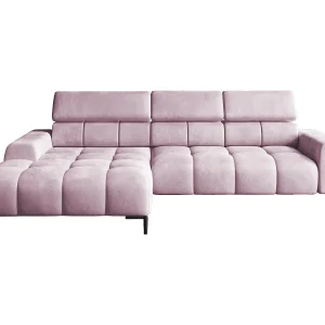 Hoeksalon PLAZA-MINI Stof SOLAR Longchair Links, Zachte Rugleuning, Industrieel Stijl, L-Vorm, 270x99x177cm, L-PULVERROZE