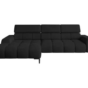 Hoeksalon PLAZA-MINI Stof SOLAR Longchair Links, Zachte Rugleuning, Industrieel Stijl, L-Vorm, 270x99x177cm, L-ZWART