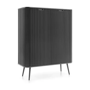 Hoge commode ZOVA met 6 planken, decoratieve groeven en metalen poten, zwart, 103/129/39cm, cashmere beige Hoge commode ZOVA met 6 planken, decoratieve groeven en metalen poten, zwart, 103/129/39cm, cashmere beige