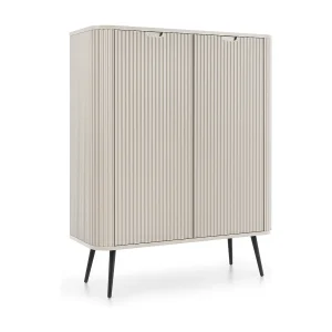 Hoge commode ZOVA met 6 planken, decoratieve groeven en metalen poten, zwart, 103/129/39cm, voor zelfmontage Hoge commode ZOVA met 6 planken, decoratieve groeven en metalen poten, zwart, 103/129/39cm, voor zelfmontage