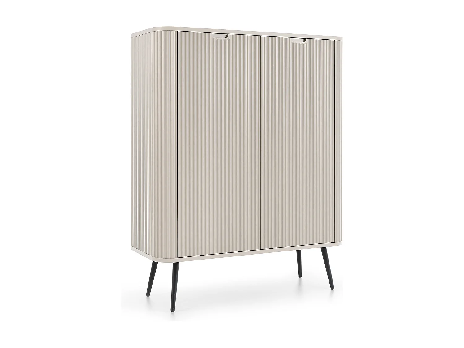 Hoge commode ZOVA met 6 planken, decoratieve groeven en metalen poten, zwart, 103/129/39cm, voor zelfmontage