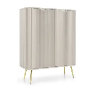 Hoge commode ZOVA met 6 planken, decoratieve groeven en metalen poten, goud, 103/129/39cm, voor zelfmontage Hoge commode ZOVA met 6 planken, decoratieve groeven en metalen poten, goud, 103/129/39cm, voor zelfmontage