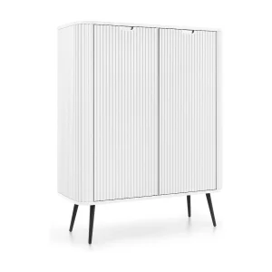 Hoge commode ZOVA met 6 planken, decoratieve groeven en metalen poten, zwart, 103/129/39cm, wit Hoge commode ZOVA met 6 planken, decoratieve groeven en metalen poten, zwart, 103/129/39cm, wit