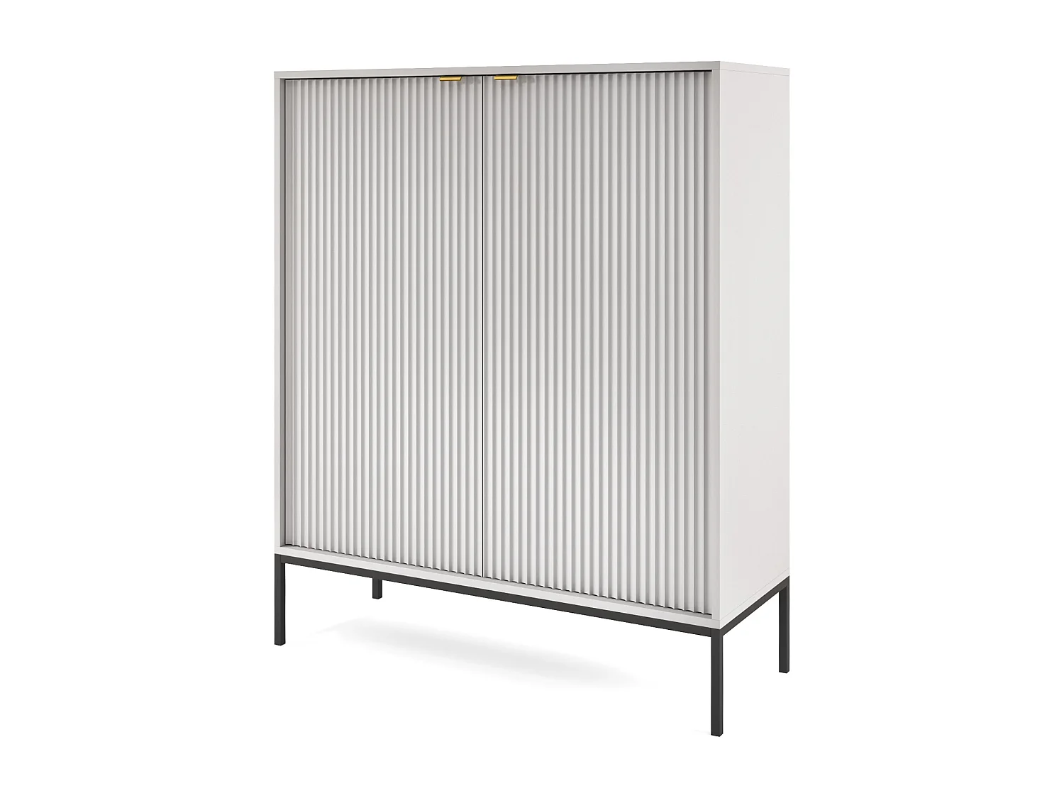 Hoog commode Geriffeld NOVA – 2 deuren, Highboard met gouden handgrepen, Grijs, Zwarte poten 125x104x39cm - Elegant voor woonkamer