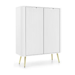 Hoge commode ZOVA met 6 planken, decoratieve groeven en metalen poten, goud, 103/129/39cm, wit Hoge commode ZOVA met 6 planken, decoratieve groeven en metalen poten, goud, 103/129/39cm, wit