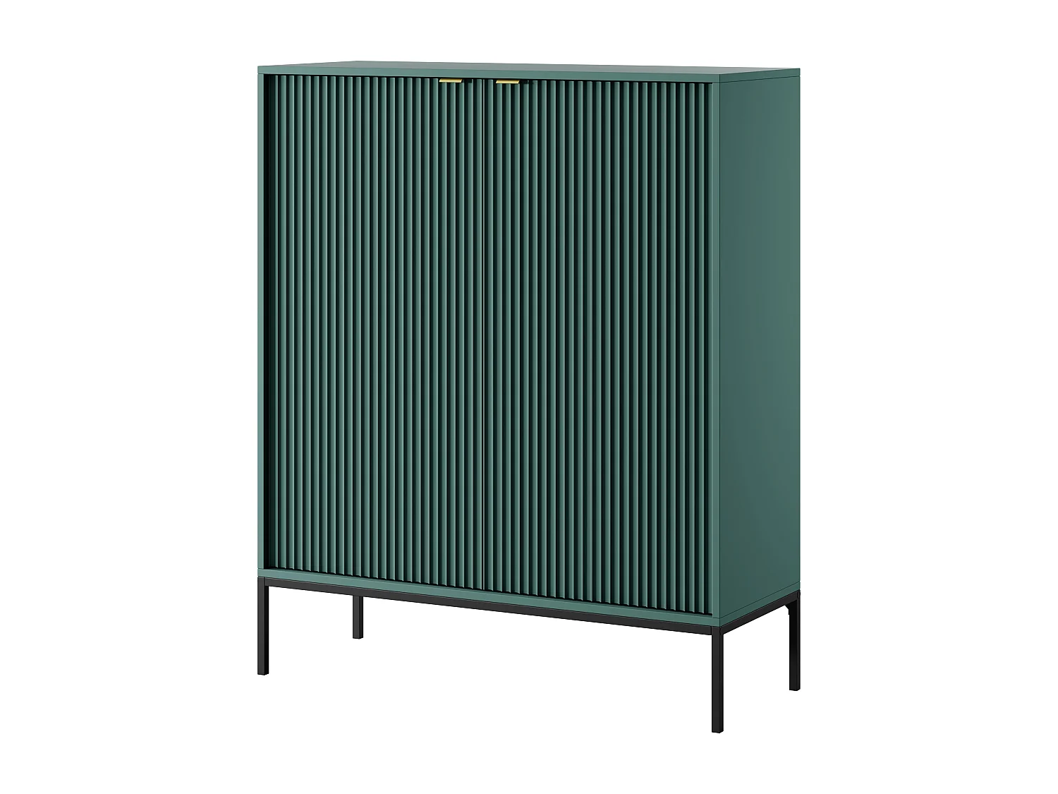 Hoog commode Geriffeld NOVA – 2 deuren, Highboard met gouden handgrepen, Labrador, Zwarte poten 125x104x39cm - Elegant voor woonkamer