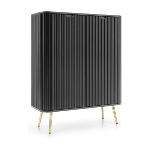 Hoge commode ZOVA met 6 planken, decoratieve groeven en metalen poten, goud, 103/129/39cm, cashmere beige Hoge commode ZOVA met 6 planken, decoratieve groeven en metalen poten, goud, 103/129/39cm, cashmere beige