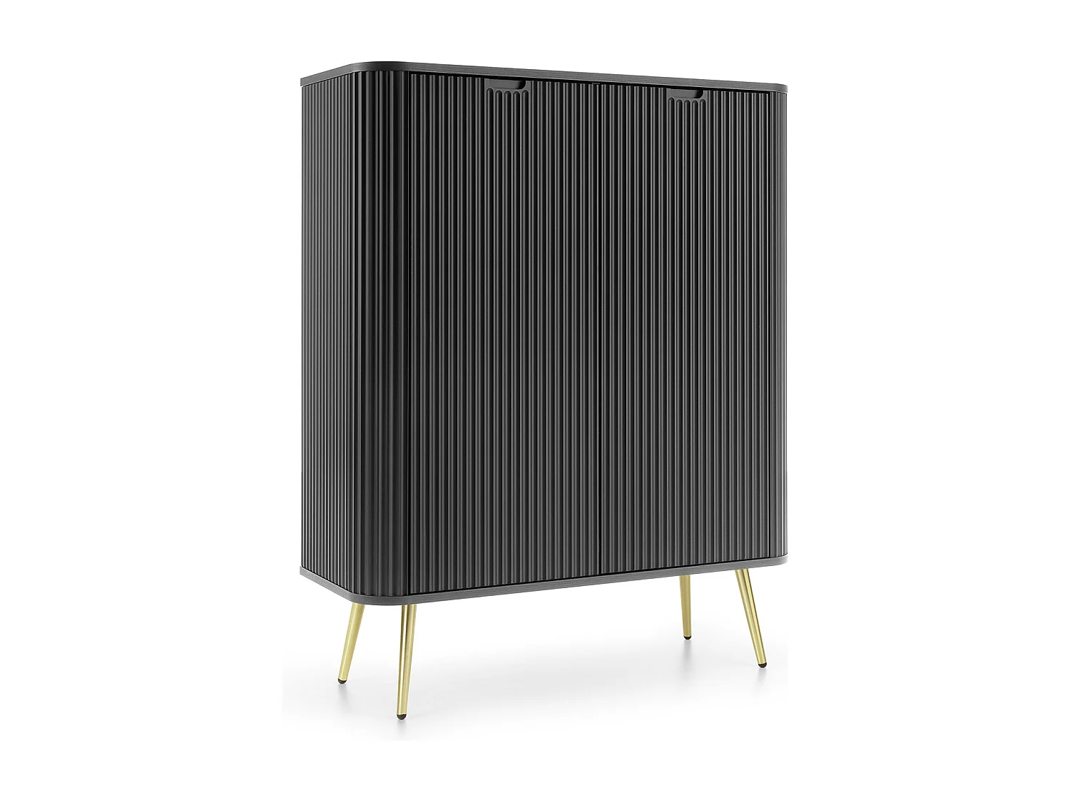 Hoge commode ZOVA met 6 planken, decoratieve groeven en metalen poten, goud, 103/129/39cm, cashmere beige