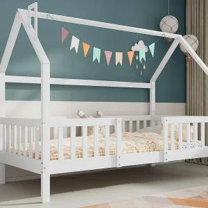 Houten kajuitbed – 90×200 cm – met lattenbodems – Wit