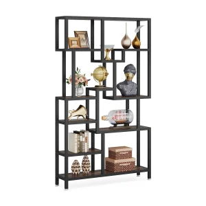Industriële boekenkast met 7 niveaus, 180 cm hoge boekenkast, open opbergplank met metalen frame, rustiek bruin Industriële boekenkast met 7 niveaus, 180 cm hoge boekenkast, open opbergplank met metalen frame, rustiek bruin