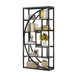Industriële boekenkast, 180 cm hoge boekenkast met 8 open opbergplanken, vintage grijs/zwart Industriële boekenkast, 180 cm hoge boekenkast met 8 open opbergplanken, vintage grijs/zwart