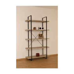 Industriële plank SHELVES – 5 niveaus – Hout en metaal – Trendy loft design