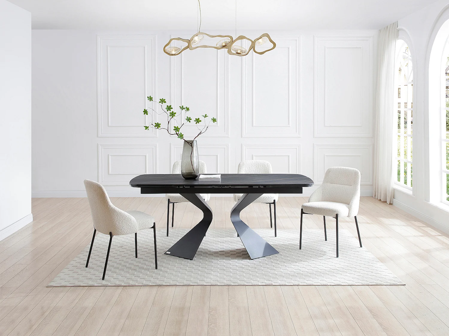Eettafel van gehard glas, keramiek en metaal - Zwart marmereffect - KAJARI