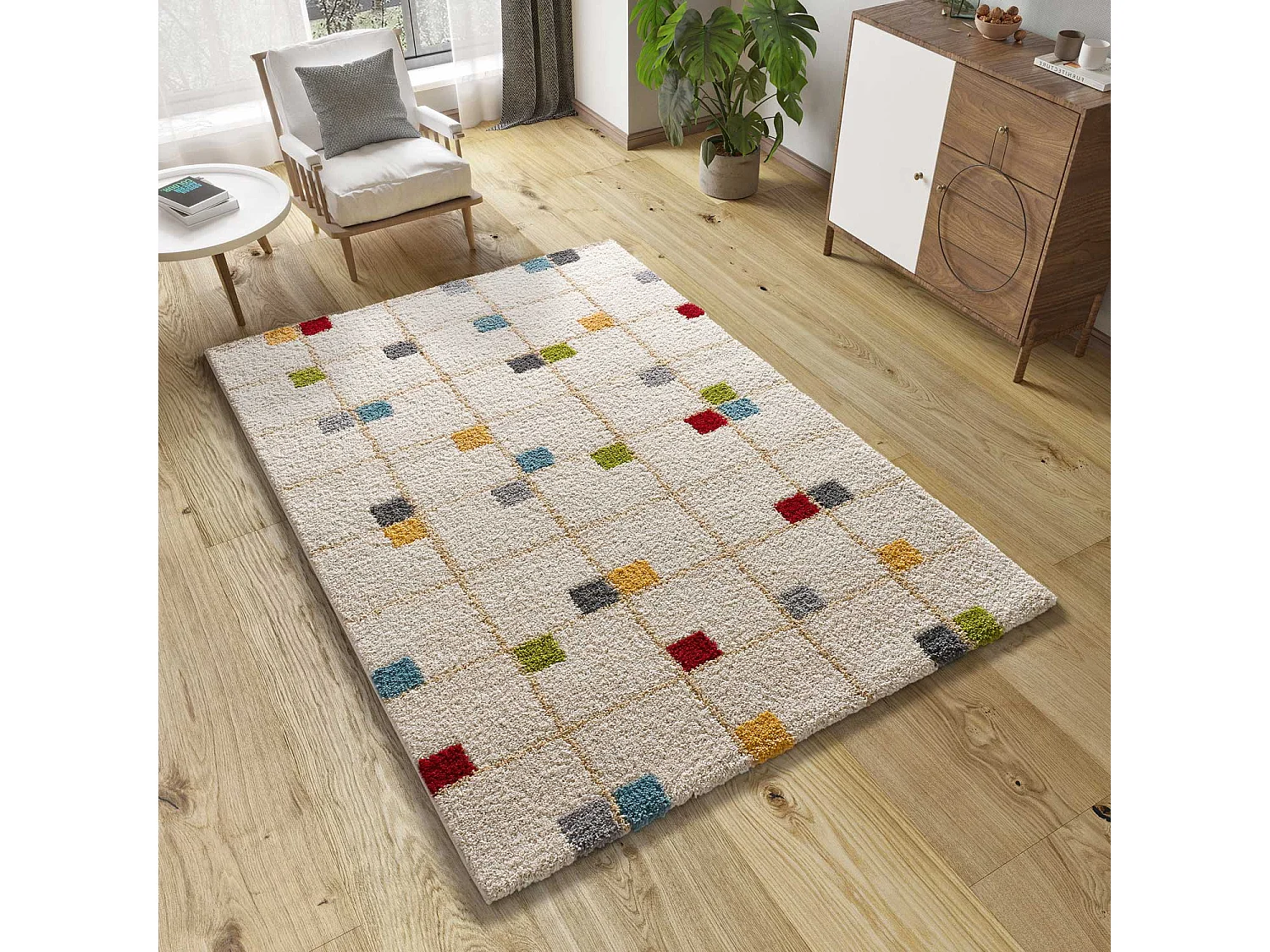 Hoogpolig tapijt - shaggy geometrisch - veelkleurig - 80x150 cm - BREMEN