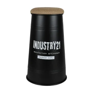 Industriële stijl barkruk uit de APERO collectie – Zwart met een jute zitting Industriële stijl barkruk uit de APERO collectie – Zwart met een jute zitting