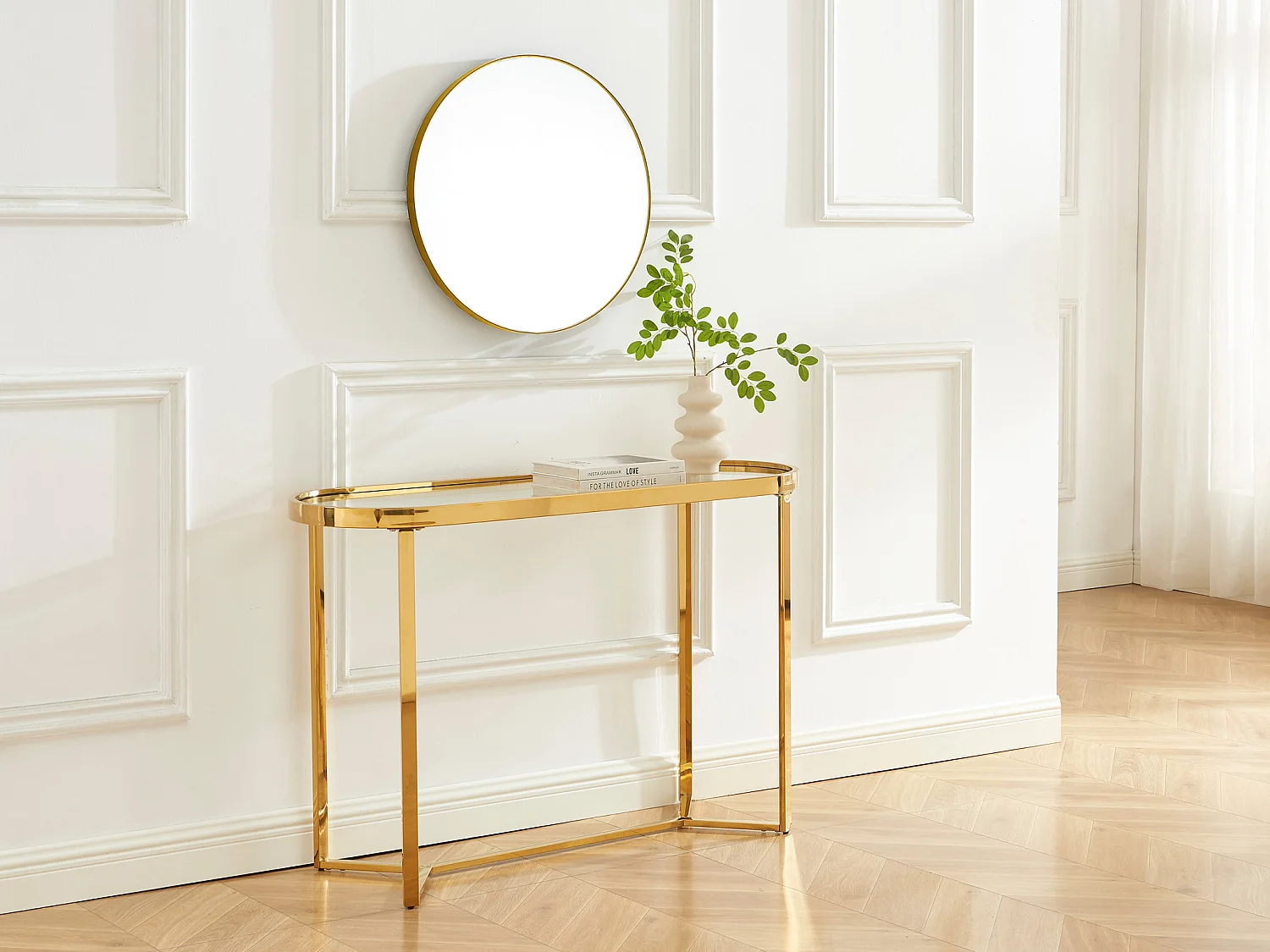 Consoletafel van gehard glas en verchroomd roestvrij staal - Transparant en goudkleurig - JOLINY