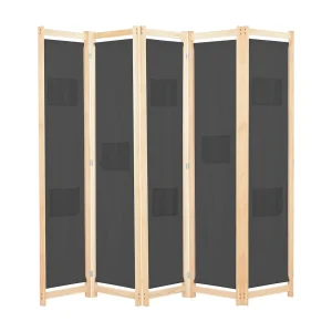 Kamerscherm met 5 panelen 200x170x4 cm stof grijs Kamerscherm met 5 panelen 200x170x4 cm stof grijs