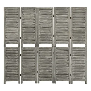 Kamerscherm met 5 panelen 179×166 cm massief hout grijs Kamerscherm met 5 panelen 179×166 cm massief hout grijs