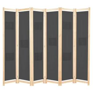 Kamerscherm met 6 panelen 240x170x4 cm stof grijs Kamerscherm met 6 panelen 240x170x4 cm stof grijs