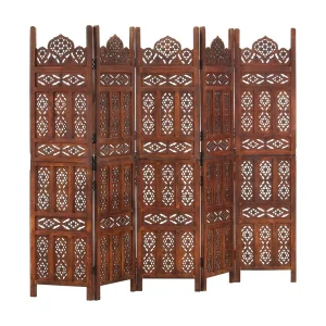 Kamerscherm 5 panelen handgesneden 200×165 cm mangohout bruin Kamerscherm 5 panelen handgesneden 200×165 cm mangohout bruin