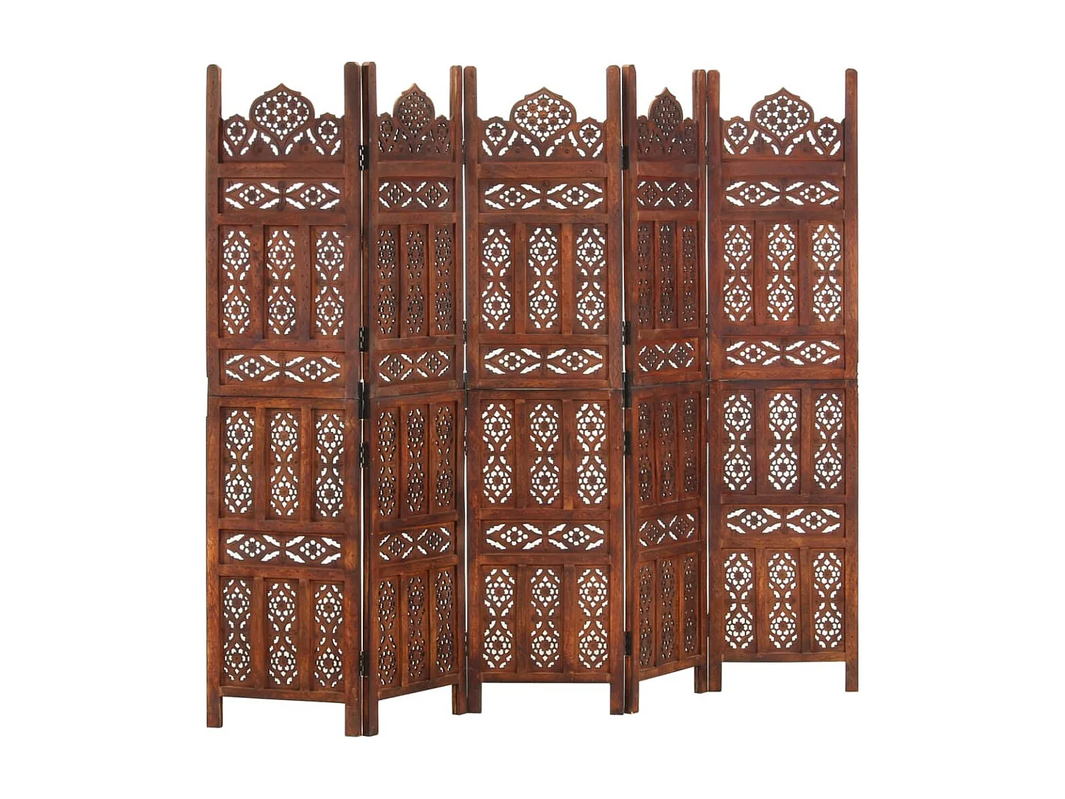 Kamerscherm 5 panelen handgesneden 200x165 cm mangohout bruin