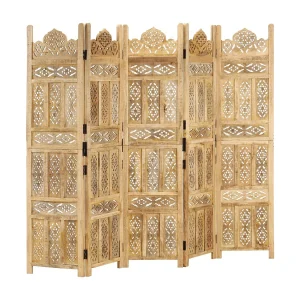 Kamerscherm 5 panelen handgesneden 200×165 cm massief mangohout Kamerscherm 5 panelen handgesneden 200×165 cm massief mangohout