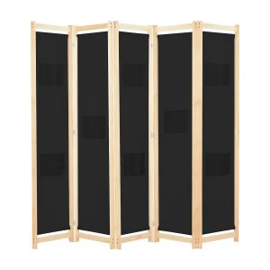 Kamerscherm met 5 panelen 200x170x4 cm stof zwart Kamerscherm met 5 panelen 200x170x4 cm stof zwart