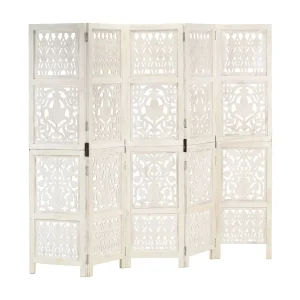 Kamerscherm met 5 panelen handgesneden 200×165 cm mangohout wit Kamerscherm met 5 panelen handgesneden 200×165 cm mangohout wit