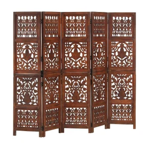 Kamerscherm 5 panelen handgesneden 200×165 cm mangohout bruin Kamerscherm 5 panelen handgesneden 200×165 cm mangohout bruin