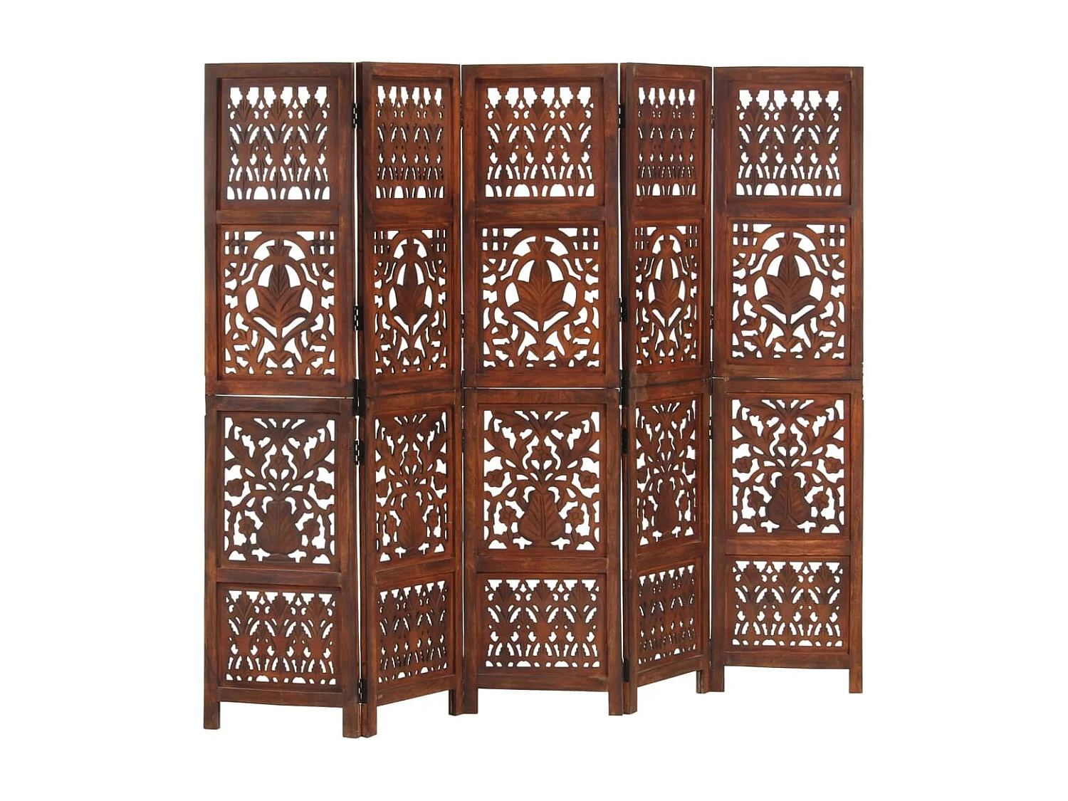 Kamerscherm 5 panelen handgesneden 200x165 cm mangohout bruin