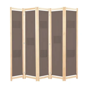 Kamerscherm met 5 panelen 200x170x4 cm stof bruin Kamerscherm met 5 panelen 200x170x4 cm stof bruin