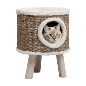 Kattenhuis met houten poten 41 cm zeegras Kattenhuis met houten poten 41 cm zeegras