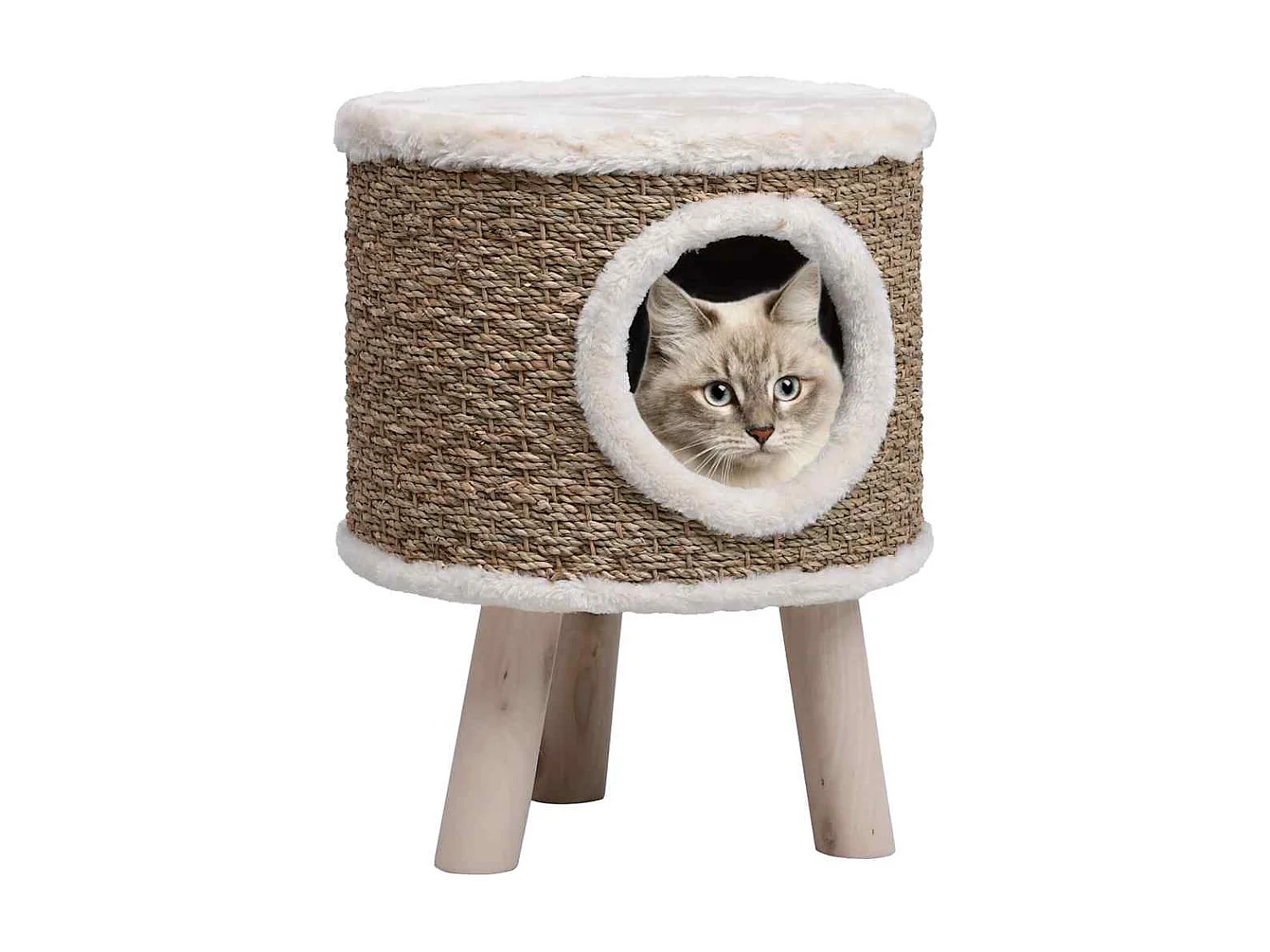 Kattenhuis met houten poten 41 cm zeegras