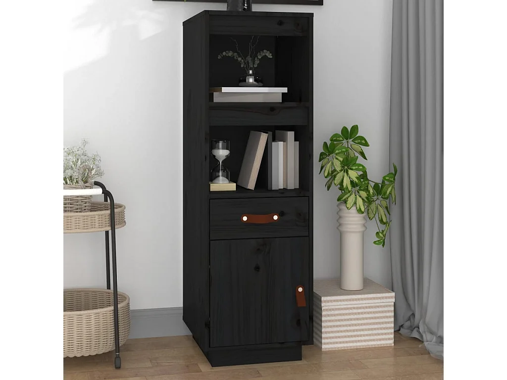 Hoge kast 34x40x108,5 cm massief grenenhout zwart