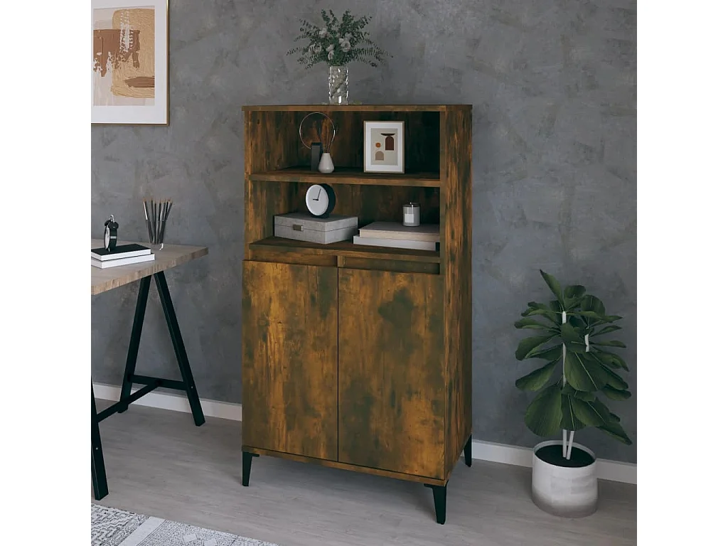 Hoge kast 60x36x110 cm bewerkt hout gerookt eikenkleurig