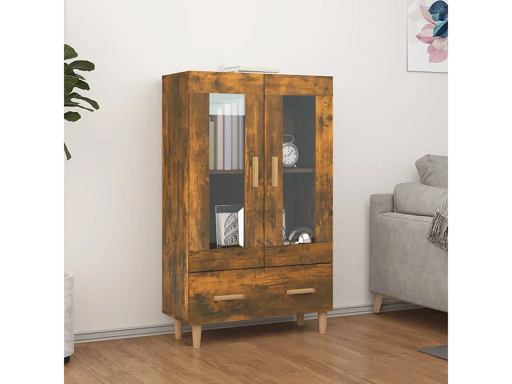 Hoge kast 70x31x115 cm bewerkt hout gerookt eikenkleurig